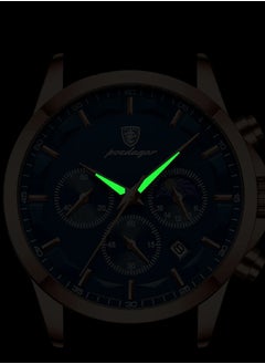POEDAGAR Men’s Quartz Waterproof Glow Calendar Stainless Steel Band Black Dial Watch 42mm  - Image 2