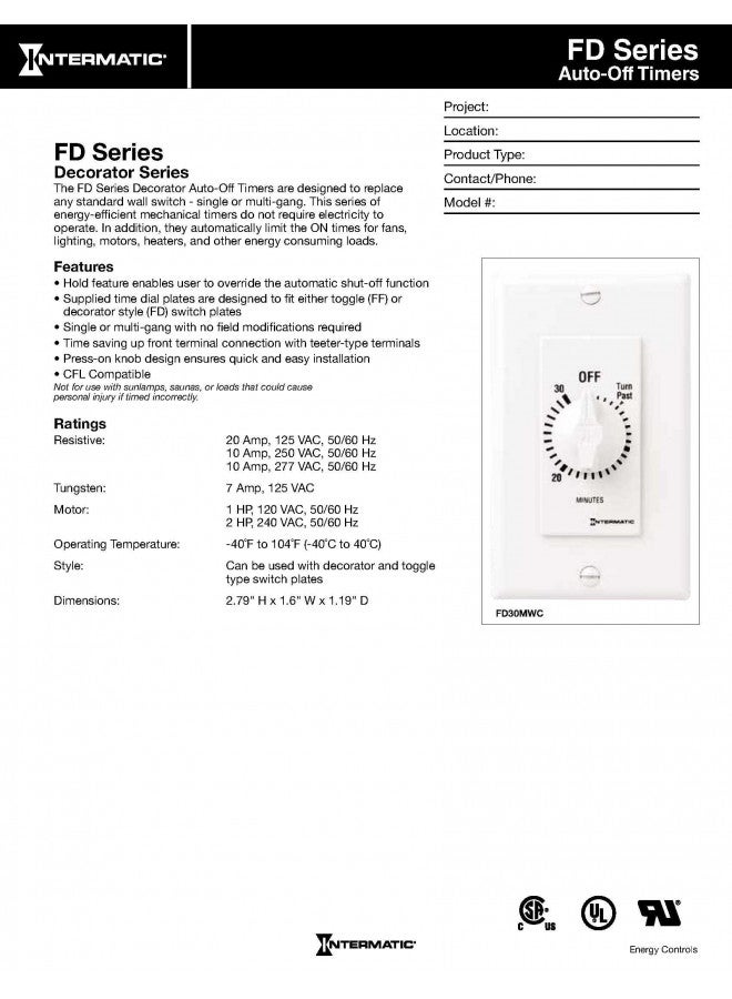 Intermatic FD60MC 60-Minute Spring-Loaded In-Wall Countdown Timer Switch for Fans and Lights, Ivory - Image 2