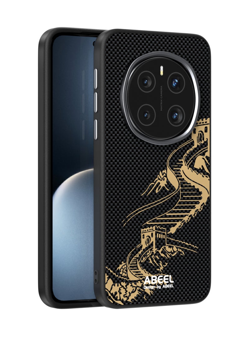 أبيل جراب هاتف مغناطيسي فاخر من ألياف الكربون غير اللامع لهاتف هونر ماجيك 7 برو مع شحن لاسلكي وغطاء خلفي مقاوم للصدمات - أسود دهبي - Image 1