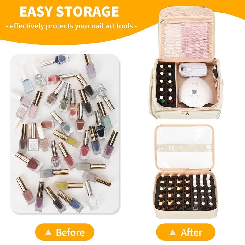 CUBETASTIC Extra Large Nail Polish Organizer Case Holds 86 to 100+ Bottles Nail Polish & Nail Lamp, Nail Supplies Storage Carrying Bag with 2 Removable Pouches - Image 2
