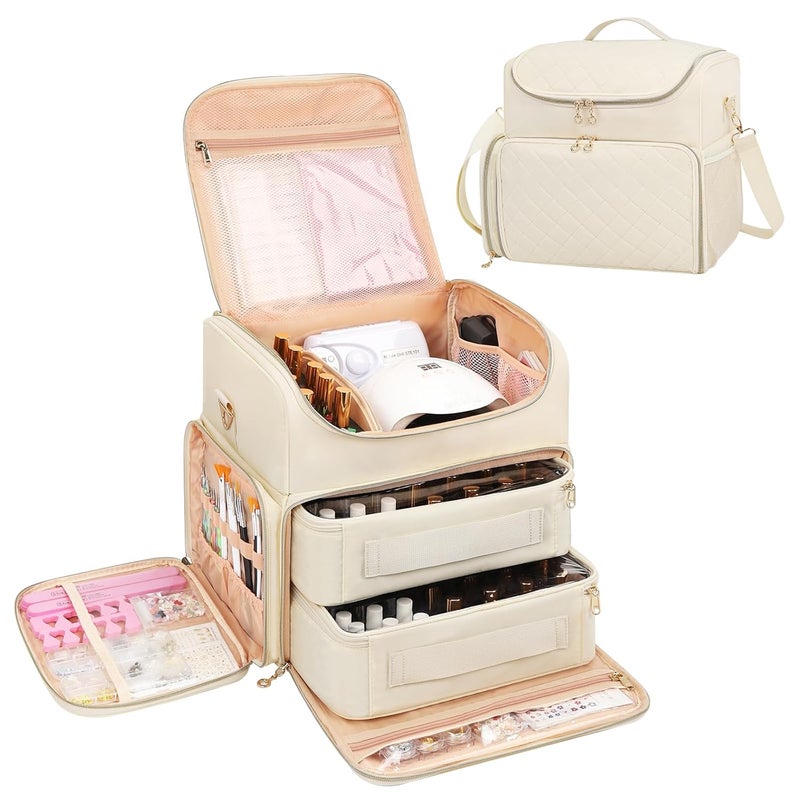 CUBETASTIC Extra Large Nail Polish Organizer Case Holds 86 to 100+ Bottles Nail Polish & Nail Lamp, Nail Supplies Storage Carrying Bag with 2 Removable Pouches - Image 1