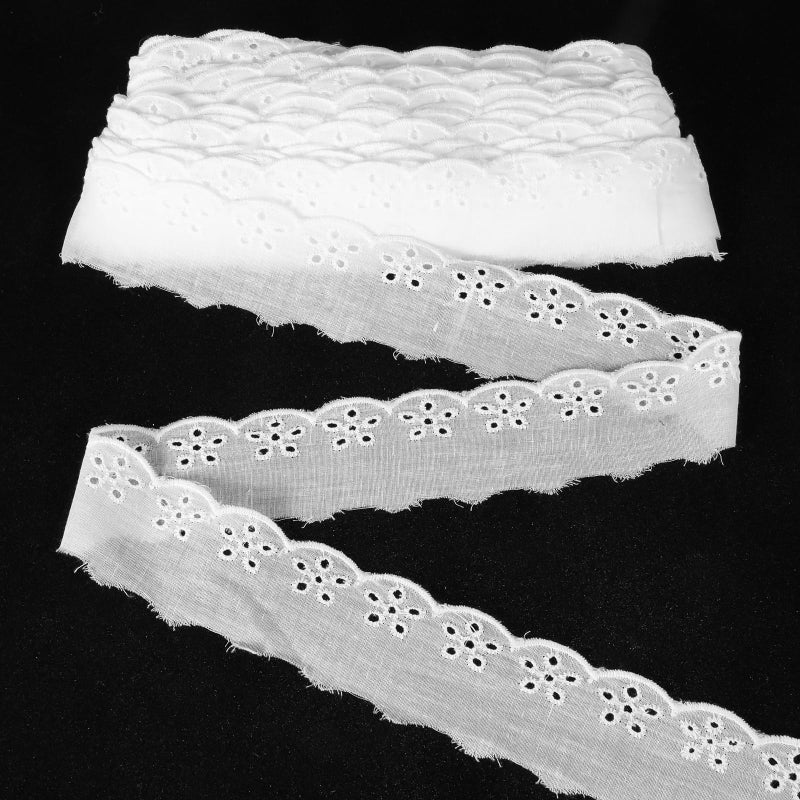 Ajcotahm 15 Yards Eyelet Lace Trim  White Cotton Lace Ribbon Wavy Edge Floral Embroidery Ruffle Laces Trim For Sewing Dress Clothes Bag Dolls Pets Clothes - Image 1