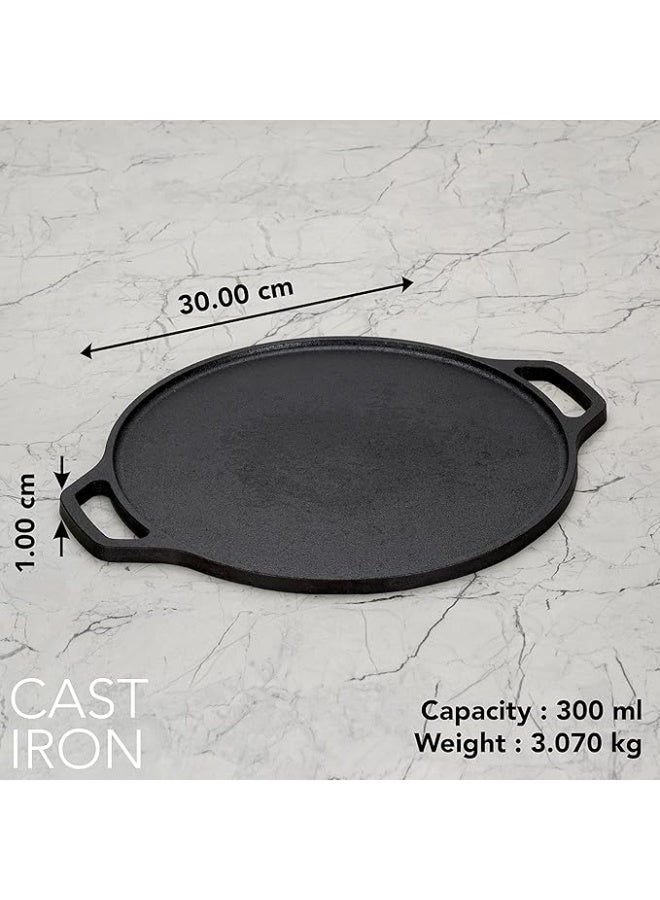 Sumeet Pre Seasoned Heavy Weight Cast Iron Flat Dosa Tawa,Induction Friendly, 30cm, Weight - 3.070Kg, Black - Image 2