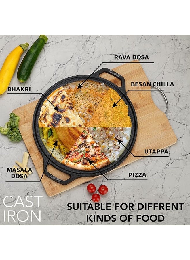 Sumeet Pre Seasoned Heavy Weight Cast Iron Flat Dosa Tawa,Induction Friendly, 30cm, Weight - 3.070Kg, Black - Image 3