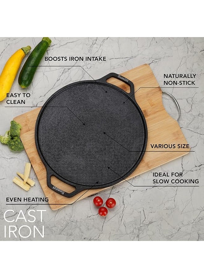 Sumeet Pre Seasoned Heavy Weight Cast Iron Flat Dosa Tawa,Induction Friendly, 30cm, Weight - 3.070Kg, Black - Image 4