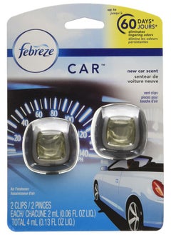 febreze Car Air Fresheners, New Car Scent, Odor Eliminator for Strong Odors Car Vent Clips (2 Count)  - Image 1