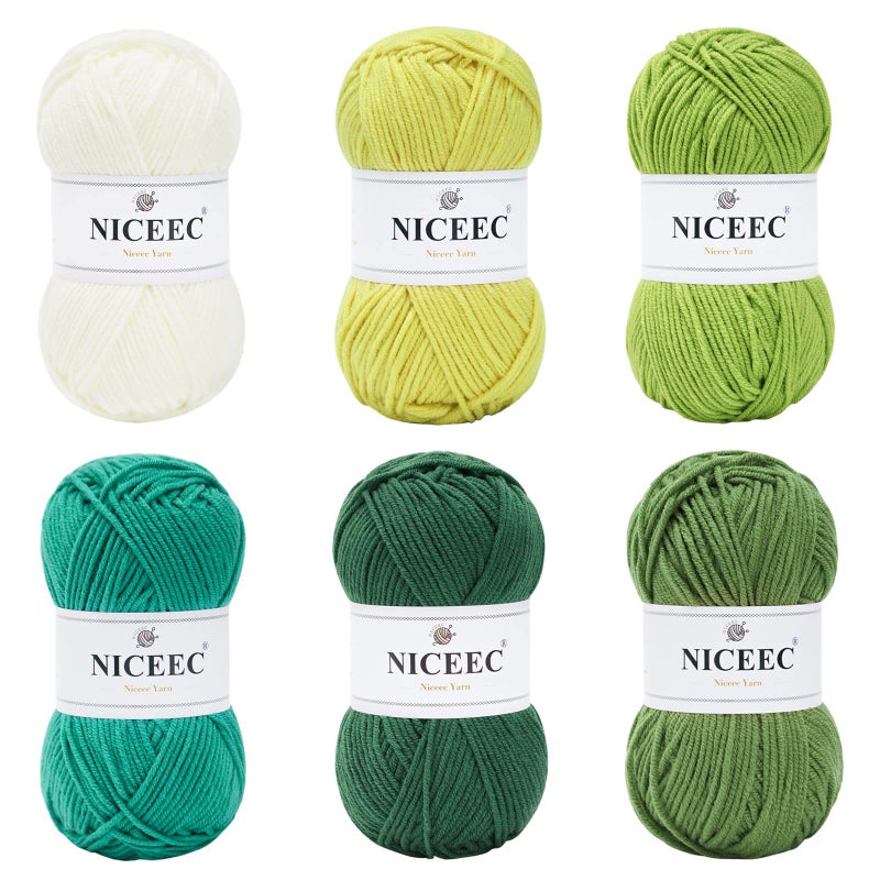 NICEEC 300g Soft Assorted Colors Yarn - Sport Weight,100% Acrylic, 4 Ply, Bonbons Yarn for Crochet & Knit, DIY Project Starter Kit for Kids or Adults(Total 870yds) - Green Series - Image 1