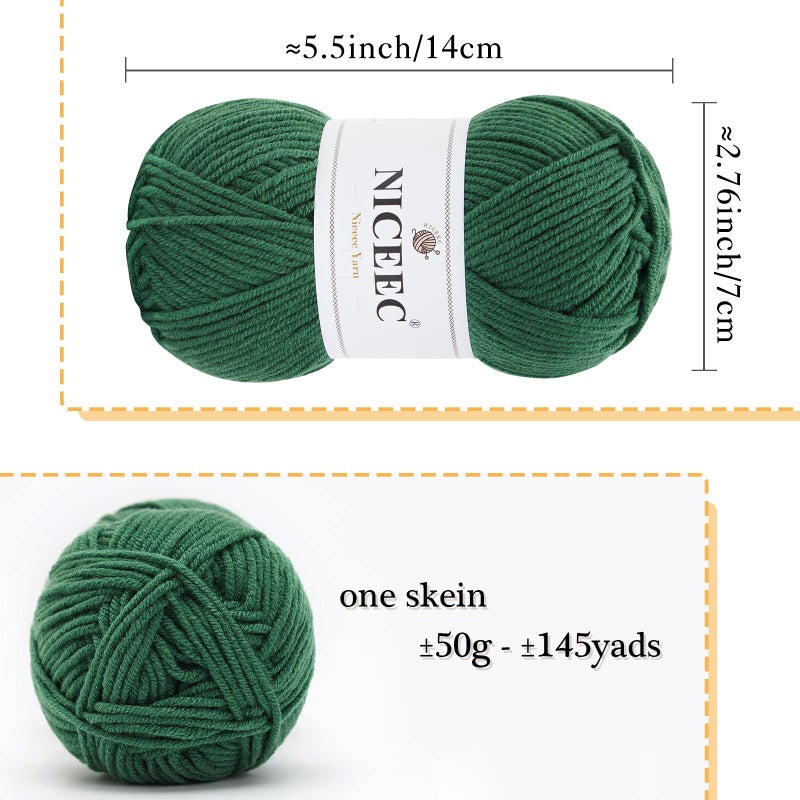 NICEEC 300g Soft Assorted Colors Yarn - Sport Weight,100% Acrylic, 4 Ply, Bonbons Yarn for Crochet & Knit, DIY Project Starter Kit for Kids or Adults(Total 870yds) - Green Series - Image 2