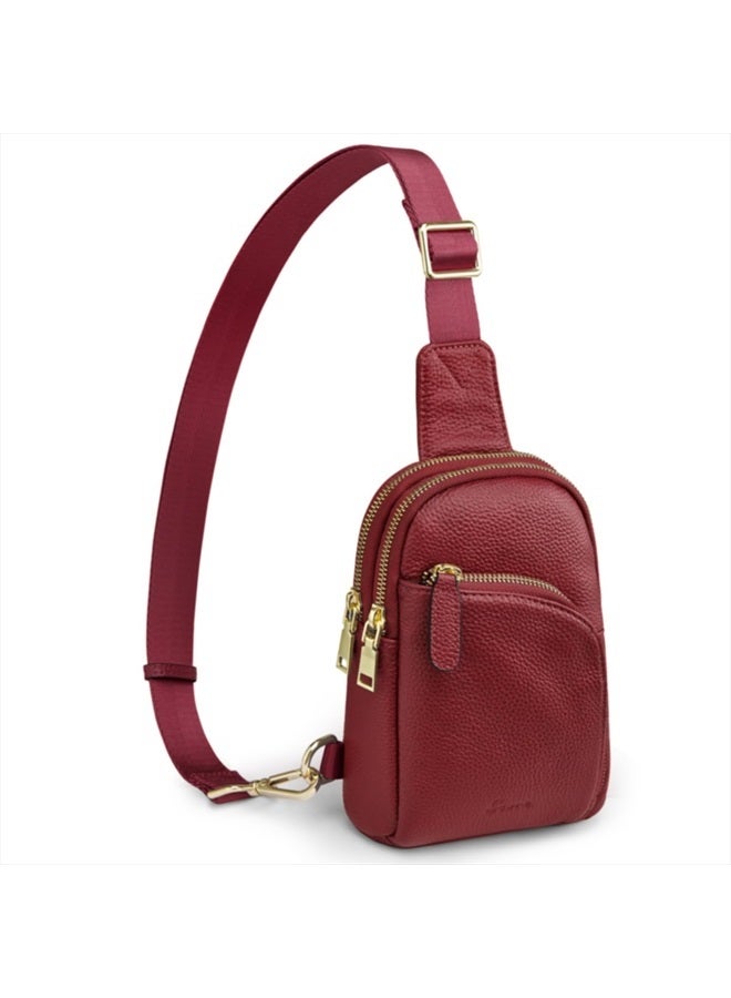 S-ZONE Sling Bag for Women, Genuine Leather Fanny Packs RFID Blocking Crossbody Chest Bags, Gifts for Women Men Wine Red  - Image 1