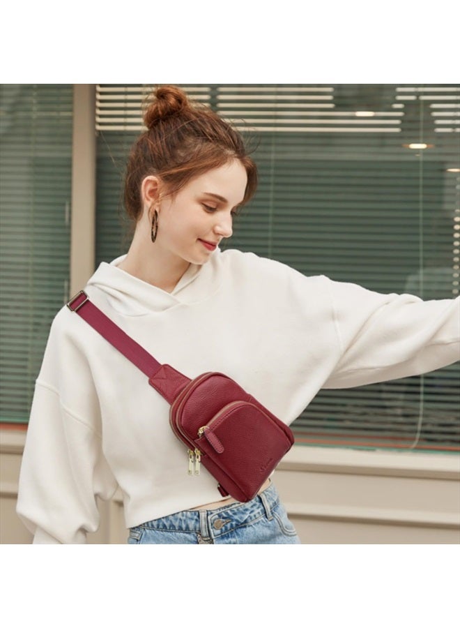 S-ZONE Sling Bag for Women, Genuine Leather Fanny Packs RFID Blocking Crossbody Chest Bags, Gifts for Women Men Wine Red  - Image 2