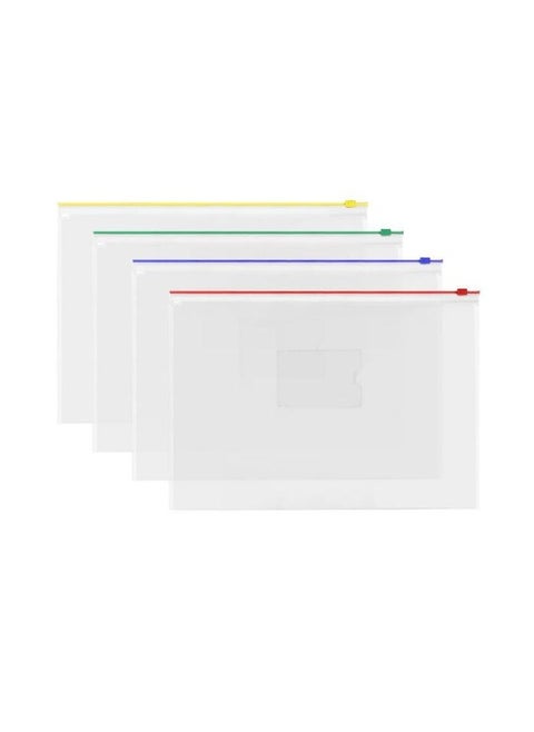 Transparent Data Envelope With Zipper Slide Clouser A4 Pack of 4