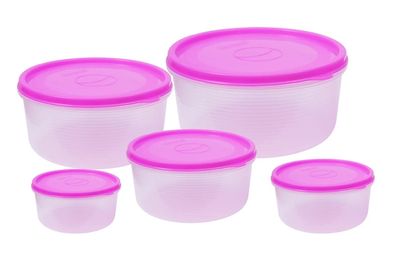 GALOOF 5 Pcs Microwave Safe Air Tight Kitchen Container Set For Re-Heating And Refridgerator (3000 ml, 2000 ml, 1000 ml, 600 ml, 400 ml) (PINK) - Image 1