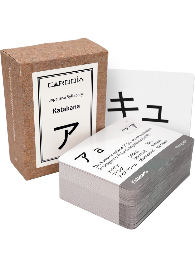 CARDDIA Japanese Syllabary - Katakana Flash Cards (with Stroke-Order Diagrams and Example Words), Standard Playing Card Size, Sturdy, Water Resistant  - Image 1