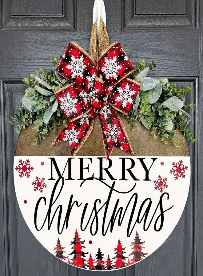 Apear1 Christmas Welcome Wreath Decorations, Merry Christmas Hanging Sign for Front Door, Wooden Door Wreath with Bow for Holiday Rustic Farmhouse Outdoor Wall Window Decor (Style B) - Image 1