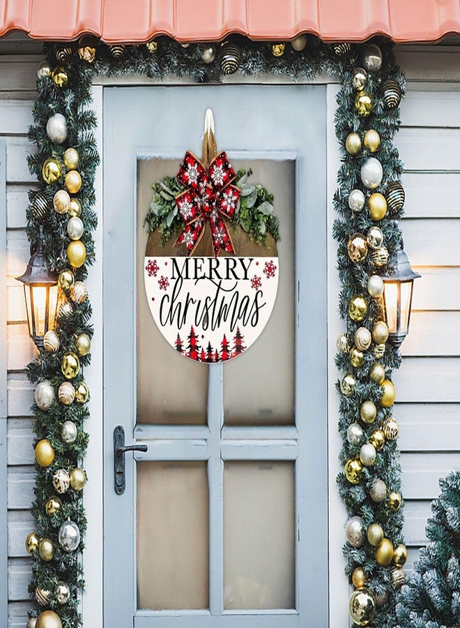 Apear1 Christmas Welcome Wreath Decorations, Merry Christmas Hanging Sign for Front Door, Wooden Door Wreath with Bow for Holiday Rustic Farmhouse Outdoor Wall Window Decor (Style B) - Image 5