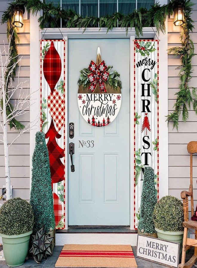 Apear1 Christmas Welcome Wreath Decorations, Merry Christmas Hanging Sign for Front Door, Wooden Door Wreath with Bow for Holiday Rustic Farmhouse Outdoor Wall Window Decor (Style B) - Image 4