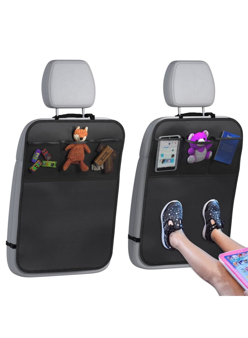Back Seat Cover For Kids + 3 Pocket Storage Organizer, 2 Pack XL Waterproof Kick Mats Backseat Protector, Car Seat Back Protectors For Vehicles To Protect From Dirt, Mud & Scratches - Image 1