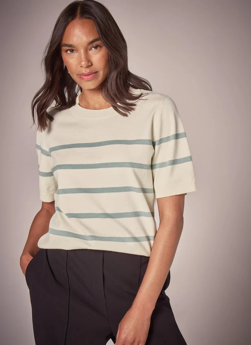 Matalan Et Vous Cream Stripe Knit T-Shirt