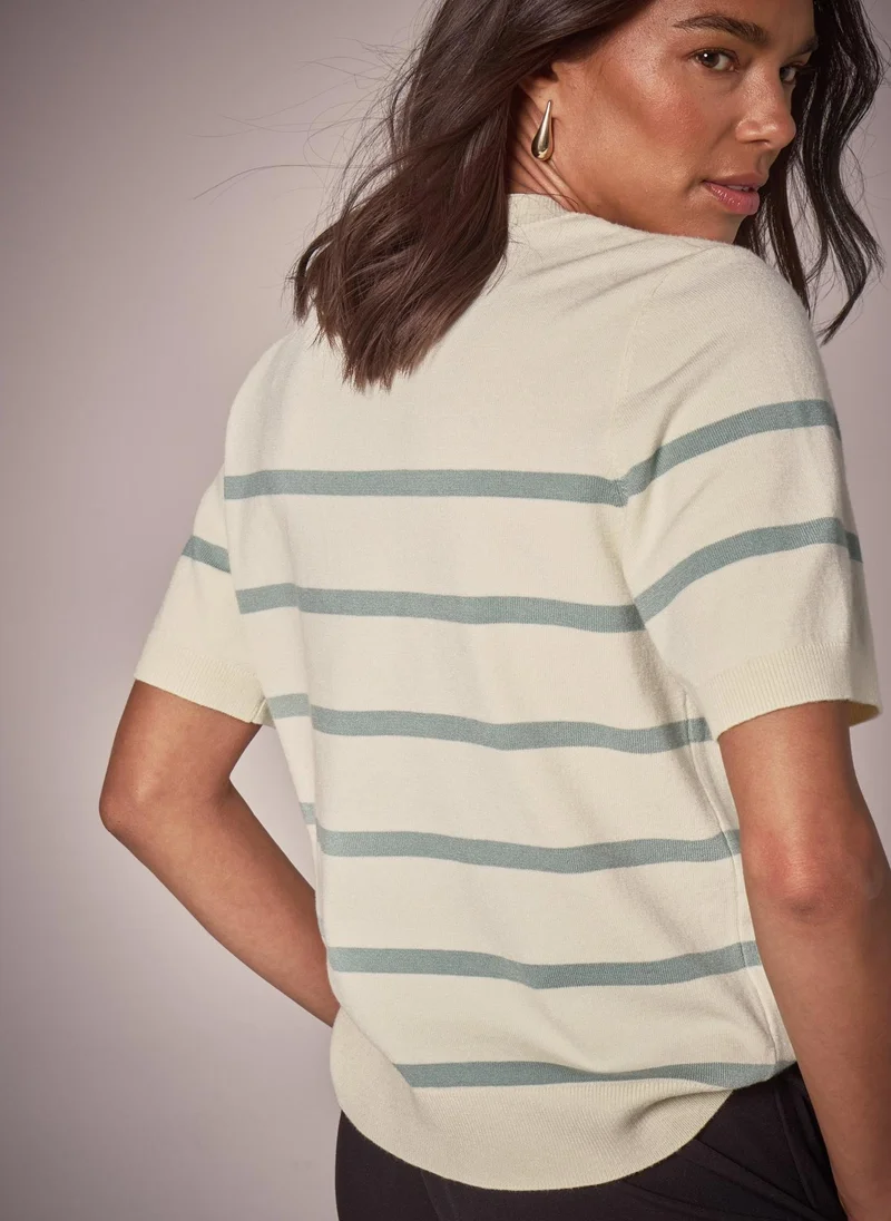 Matalan Et Vous Cream Stripe Knit T-Shirt