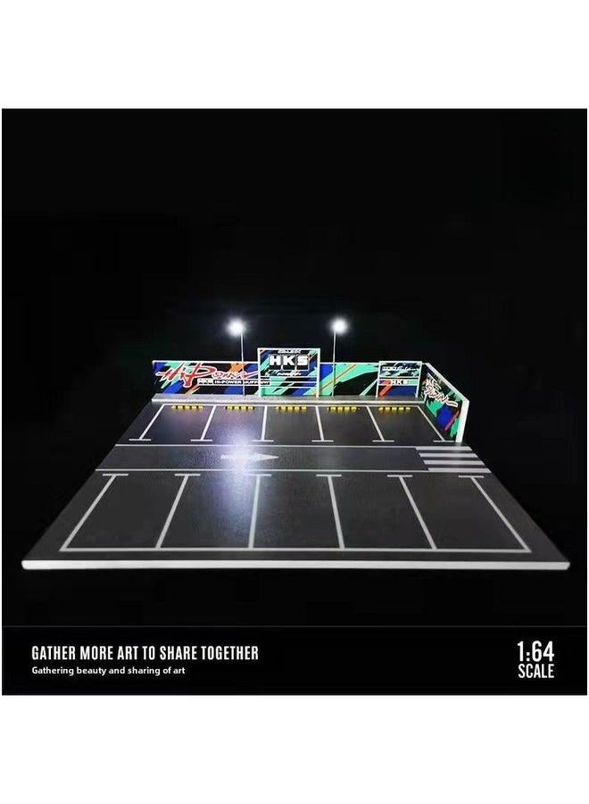 إسكدنيا 1:64 Scale Alloy Car Model Display with Lights for Collectors Hks outdoor parking lot lighting scene
