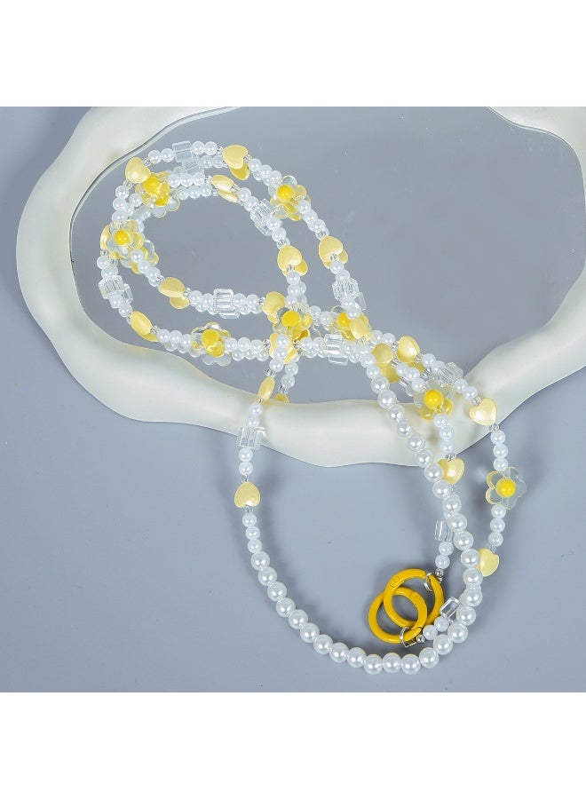 NIBEMINENT Beaded Phone Lanyard, Anti Lost Removable Wrist Strap, Fashionable And Fresh Air Bracelet Pendant, Phone Keychain Lanyard,Yellow - Image 1
