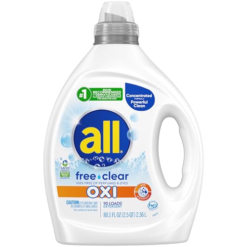 all Liquid Laundry Detergent, Free Clear for Sensitive Skin with OXI, Unscented and Hypoallergenic, 2X Concentrated, 90 Loads - Image 2