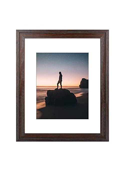 Golden State Art Golden State Art 16x20 Picture Frame  Displays 11x14 Photo with Mat or 16x20 Without Mat Wide Moulding Solid Wood Frame for Wall Display Distressed Dark Brown 