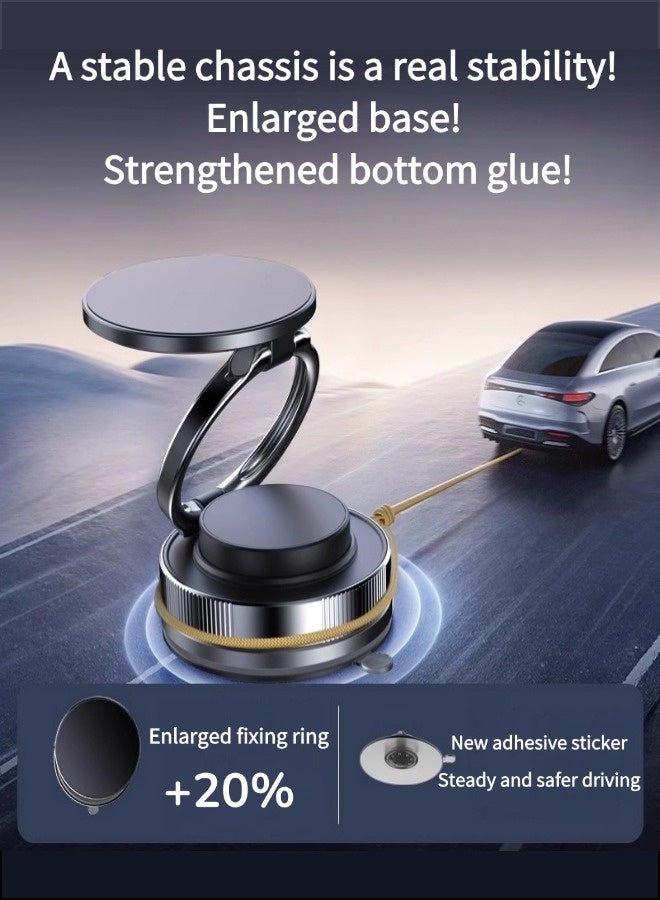 Vacuum Magnetic Car Phone Mount, 360° Rotating Foldable Dashboard Suction Cup Holder, Multi-functional Adjustable Phone Holder, Durable Aluminum Alloy, Compact and Portable for Car Desk Dorm Kitchen Business Travel (Black) - Image 3