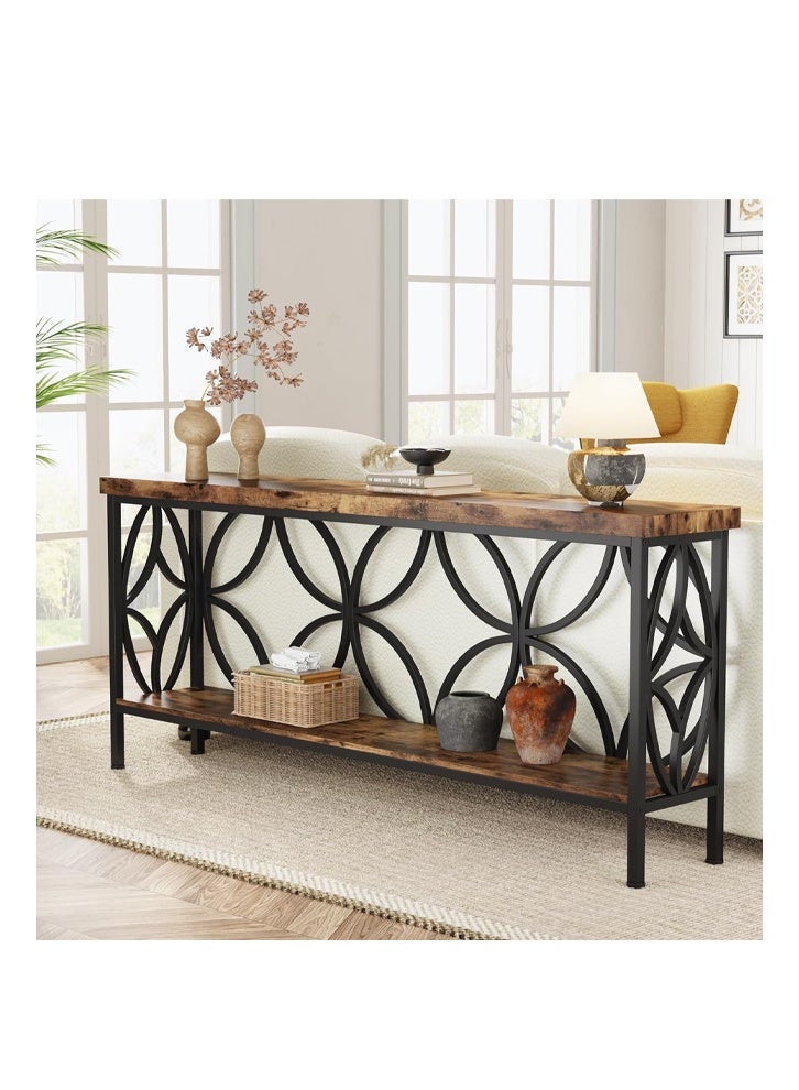 NKX Side Table with Storage Shelves, Narrow Long Console Table for Entryway, Living Room Hallway - Image 4