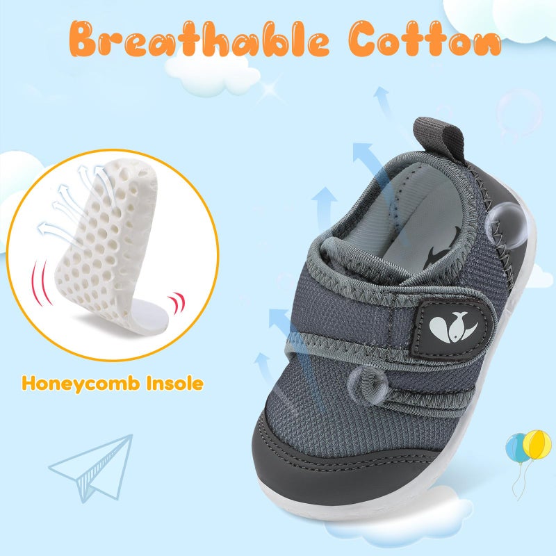 FEETCITY Unisex Baby Shoes Boys Girls Toddler Sneakers Slip On Infant First Walking Shoes Crib Shoe Grey - Image 4