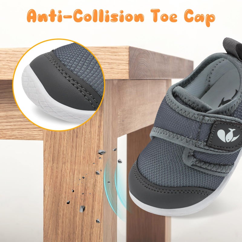 FEETCITY Unisex Baby Shoes Boys Girls Toddler Sneakers Slip On Infant First Walking Shoes Crib Shoe Grey - Image 3