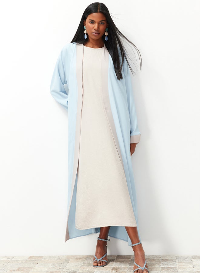 trendyol Blue Color Block Long Woven Dressless One Piece Cap & Abaya & Abaya TCTSS24KF00009 - Image 2