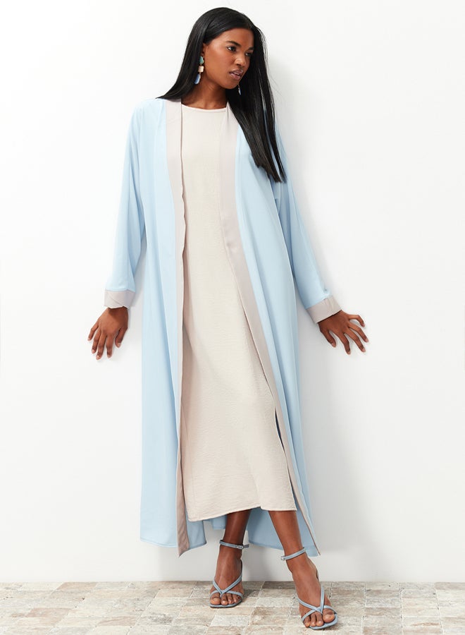 trendyol Blue Color Block Long Woven Dressless One Piece Cap & Abaya & Abaya TCTSS24KF00009 - Image 1