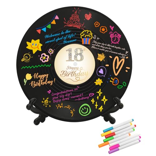 LMVIYAN Vinyl Record 18th Birthday Decorations Guest Book Alternatives，Sweet 18 Feliz Cumpleaños Decoracion Party Favors Sign Poster，Great Sweet 18 Gifts for Girls Boys (18 Years Old) - Image 1