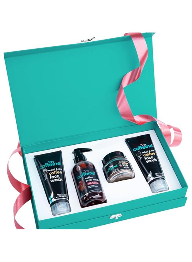 إم كافيين مجموعة هدايا إغراءات الاستحمام من ماكافيين للنساء والرجال | حمام القهوة الفاخر في عبوة متميزة | ، غسول الجسم، فرك الجسم والوجه - Image 1