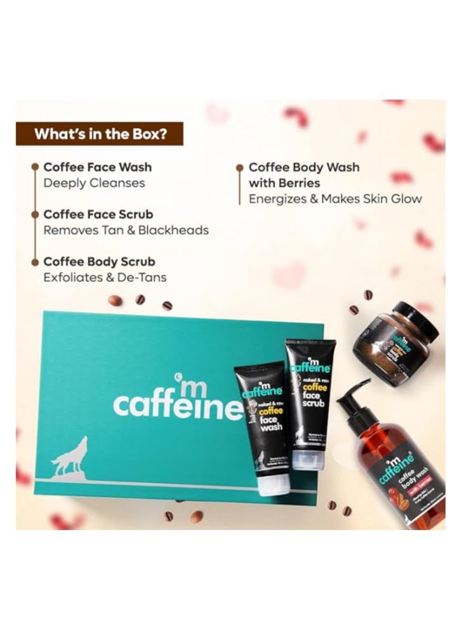 إم كافيين مجموعة هدايا إغراءات الاستحمام من ماكافيين للنساء والرجال | حمام القهوة الفاخر في عبوة متميزة | ، غسول الجسم، فرك الجسم والوجه - Image 3