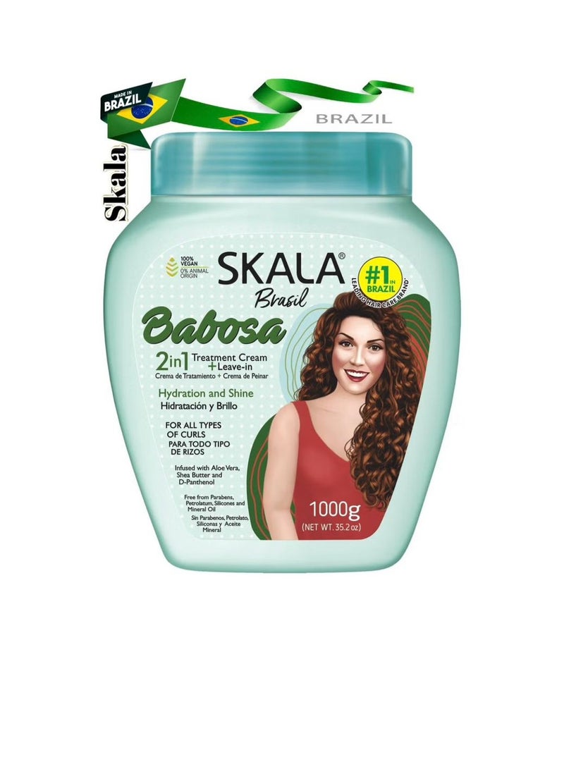 SKALA Skala Babosa Treatment, Hydrates and Conditions Hair Cream (2 in 1) with Aloe Vera Extract, Shea Butter and D-Panthenol for All Types of Curly Hair 1000g (Brazilian) 