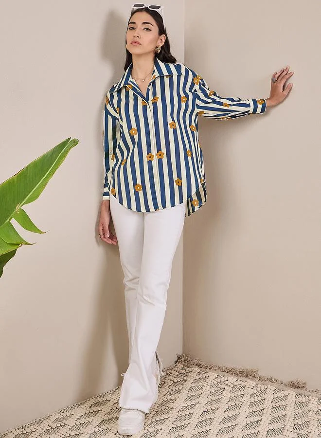 Uptownie Navy Blue Striped Long Sleeve Shirt