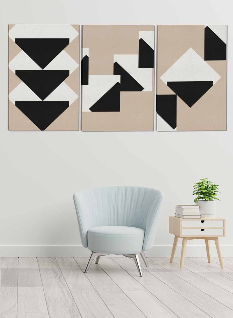 LOWHA Set Of 3 Framed Canvas Wall Arts Stretched Over Wooden Frame Overlapping Triangles Abstract Paintings For Home Living Room Office Decor - Image 1