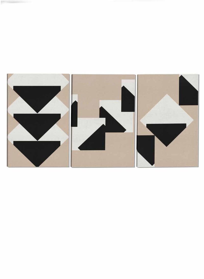 LOWHA Set Of 3 Framed Canvas Wall Arts Stretched Over Wooden Frame Overlapping Triangles Abstract Paintings For Home Living Room Office Decor - Image 4