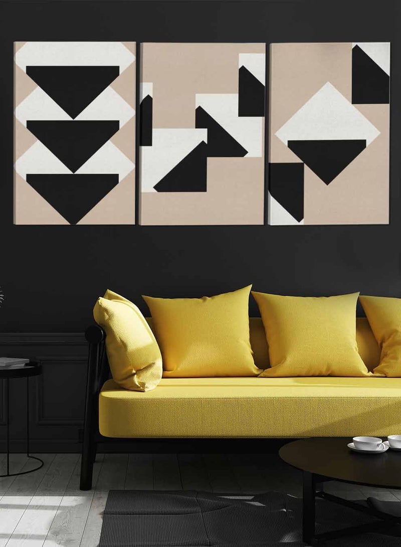LOWHA Set Of 3 Framed Canvas Wall Arts Stretched Over Wooden Frame Overlapping Triangles Abstract Paintings For Home Living Room Office Decor - Image 3