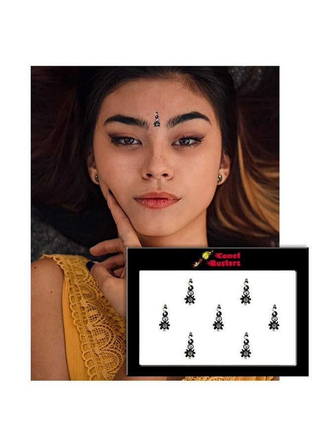 Comet Busters Fancy Black Bindi With Silver Stones (BIN613) - Image 2