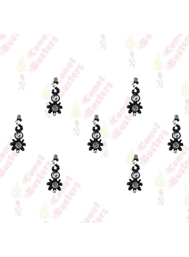Comet Busters Fancy Black Bindi With Silver Stones (BIN613) - Image 4