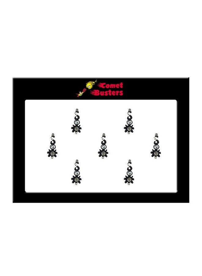 Comet Busters Fancy Black Bindi With Silver Stones (BIN613) - Image 3
