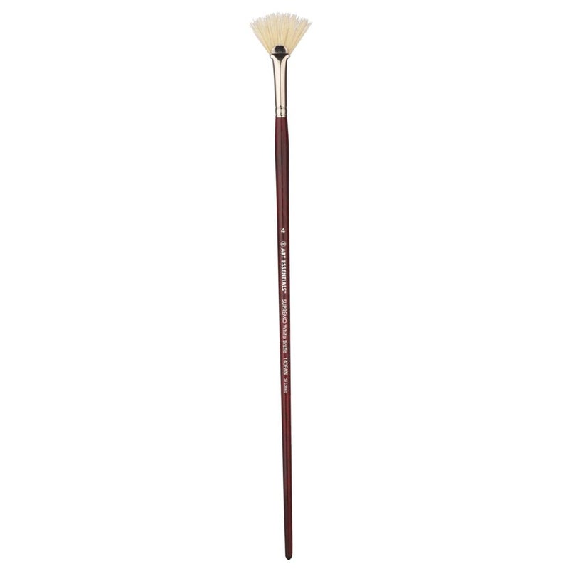 Art Essentials SUPREMO White Bristle Brush for Oil and Acrylic Painting - Series 140FAN - Fan - Long Handle - Size: 4, with Maximum Colour Holding Capacity, Even & Consistent Flow - Image 1