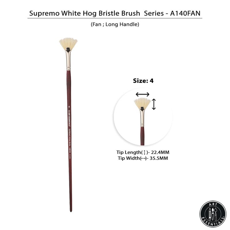 Art Essentials SUPREMO White Bristle Brush for Oil and Acrylic Painting - Series 140FAN - Fan - Long Handle - Size: 4, with Maximum Colour Holding Capacity, Even & Consistent Flow - Image 5