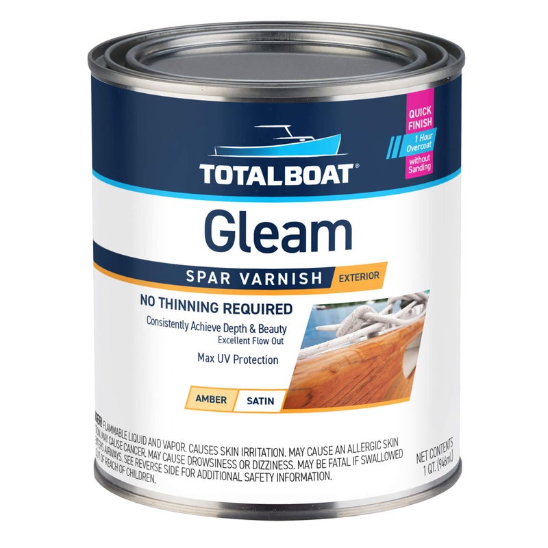 TotalBoat Gleam Marine Spar Varnish, Gloss and Satin Polyurethane Finish for Wood, Boats and Outdoor Furniture (Satin Low-Sheen Quart) - Image 1