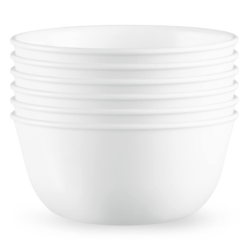 Corelle طقم أطباق شوربة/حبوب كوريل فيتريل 28 أونصة مجموعة من 6 أطباق مقاومة للتشقق والتصدع للأطعمة مثل الشوربة والرامن والحبوب والمزيد زجاج ثلاثي الطبقات بيضاء شتوية فروسية