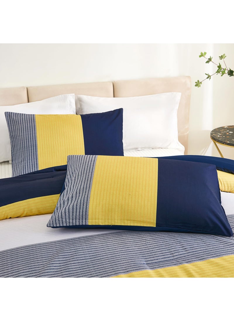 WONGS BEDDING WONGS BEDDING Comforter Set Queen  Reversible Blue Striped Patchwork Down Alternative Comforter for Queen Bed 3 Pieces (1 Comforter+2 Pillowcases)  Soft Microfiber Bedding Duvet Insert Set 90""?90""  - Image 5