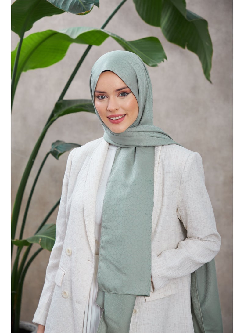 Soft Silky Jacquard Hijab Shawl with Chic Pattern – Cotton-Viscose Blend – Sea Green - Image 1